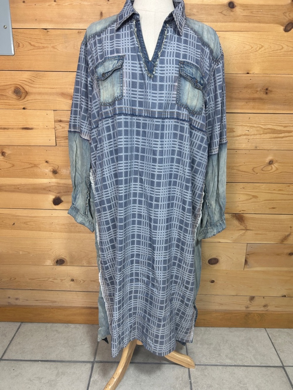 NWT Jaded Gypsy Chasing clouds mixed media denim high low maxi dress XL-XXL boho